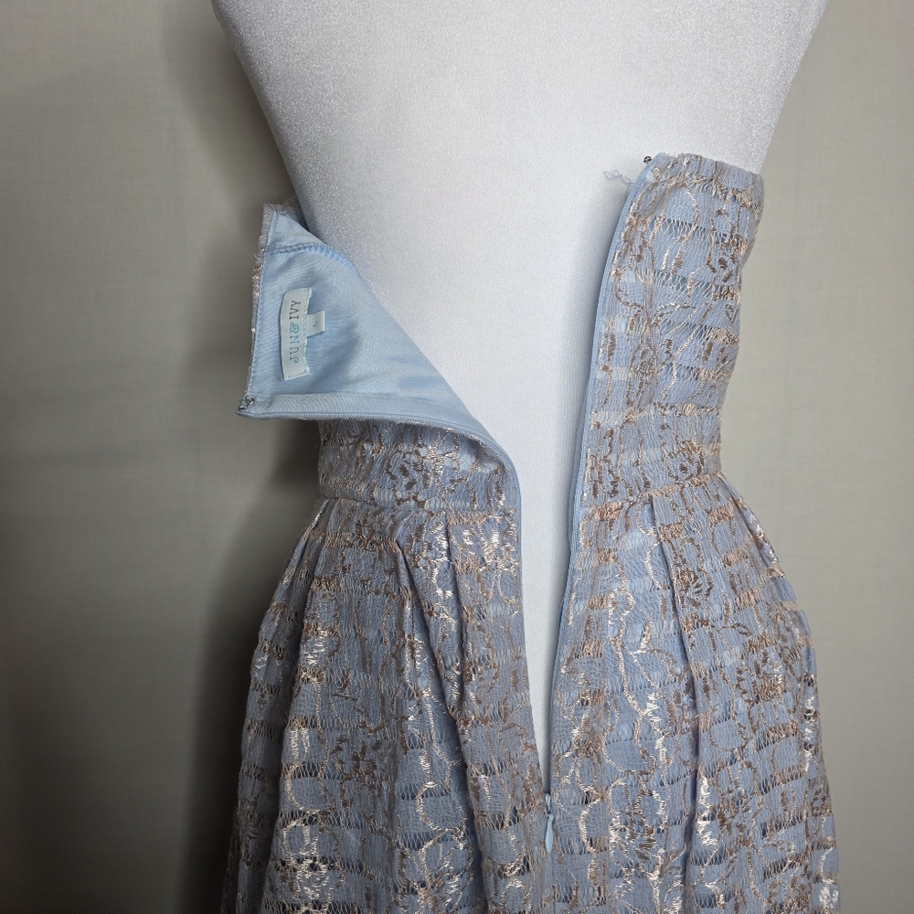 June & Ivy Womens Blue And Gold Sleeveless Knee Length Dress Size Large - Picture 7 of 10